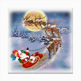 Santa Claus And His Reindeer Canvas Print