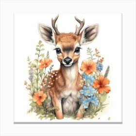 Fawn In Flowers Canvas Print