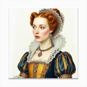 Queen Elizabeth I In Watercolor, Rich Fabric, Detailed Lace Collar 1 Canvas Print