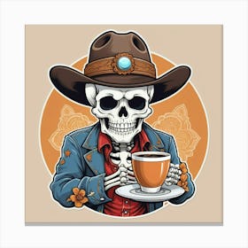 Cartoon Skeleton Drink Coffee Canvas Print