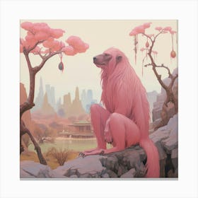 Baboon Pink Jungle Animal Portrait Canvas Print
