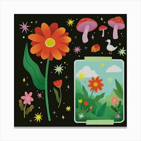 Flowers and Mushrooms Canvas Print