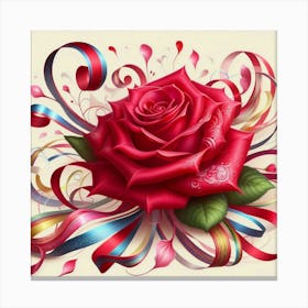 Red Rose With Ribbons 1 Canvas Print