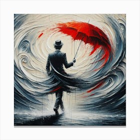Man With Red Umbrella Canvas Print