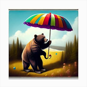 Bear With Umbrella Canvas Print