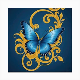 Blue butterfly on mustard spirals Canvas Print