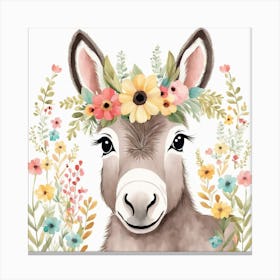 Floral Baby Donkey Nursery Illustration (1) Canvas Print