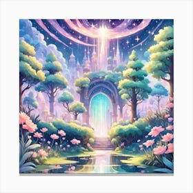 A Fantasy Forest With Twinkling Stars In Pastel Tone Square Composition 310 Canvas Print