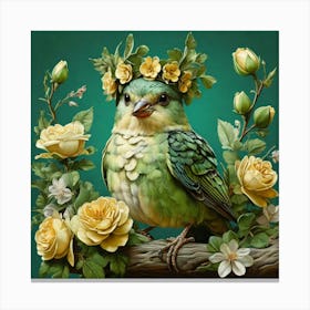 Bird With Flowers 1 Canvas Print