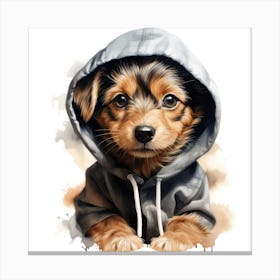 Watercolour Cartoon Dog In A Hoodie 3 Canvas Print