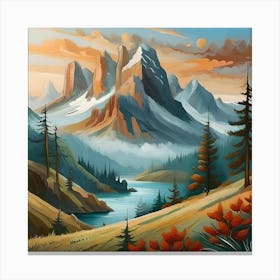 Firefly An Illustration Of A Beautiful Majestic Cinematic Tranquil Mountain Landscape In Neutral Col (2) Canvas Print