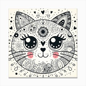 Doodle Cat Line art Canvas Print