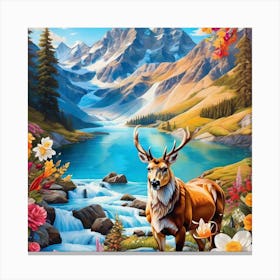 Deer By The River Canvas Print