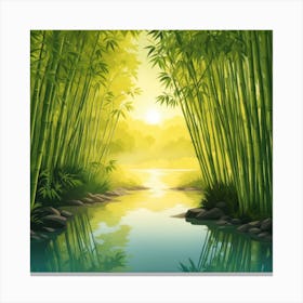 A Stream In A Bamboo Forest At Sun Rise Square Composition 91 Canvas Print