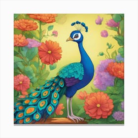 Penelope The Peacock Cartoon Canvas Print