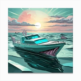 Futuristic Family Fun Boat Cubism Style Canvas Print