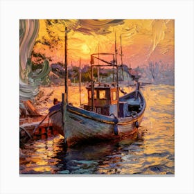 Sunset Boat Painting Canvas Print