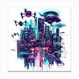 Futuristic City.Generated AI. Wall Art Print 3 Canvas Print