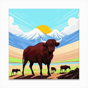 Bulls In The Mountains 12 Canvas Print