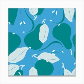 Pattern With Green Pears On Blue Square Canvas Print