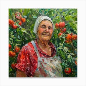 Woman In A Tomato Field Canvas Print