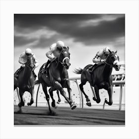Black And White Horse Racing Canvas Print