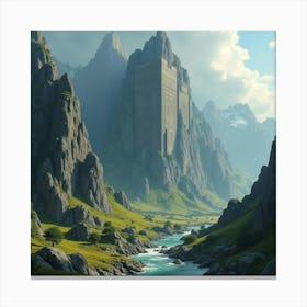 A Majestic Mountain With Ancient, Mystical Runes Carved Into The Rock 1 Canvas Print