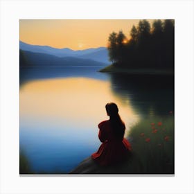 Woman Looking At The Lake Canvas Print