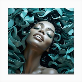 Afro-American Woman In A Green Ribbon Canvas Print