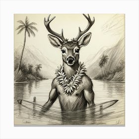 Deer In The Water 31 Canvas Print