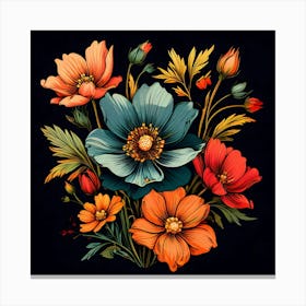 Flowers On A Black Background 4 Canvas Print