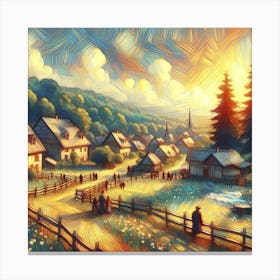 Village At Sunset Canvas Print