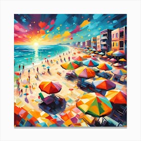 A Panoramic View Of Beach Bliss, Resort Delights, And Umbrella Canopies 1 Canvas Print