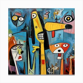 Dogs Abstract Neo Expressionism Pets Animals Distorted Nature Cartoon Colorful Picasso Drawing Modern Art Canvas Print