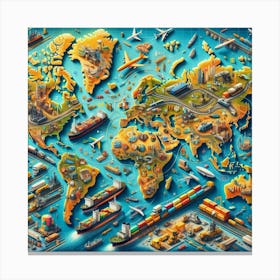 3d World Map Canvas Print