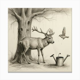 Deer And Bird Canvas Print