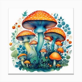 Mushrooms In The Garden 8 Canvas Print