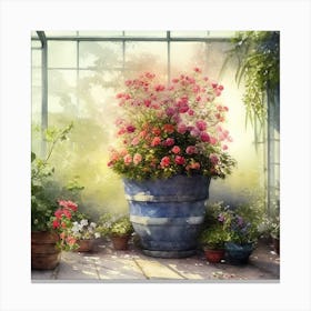 Watercolor Greenhouse Flowers 13 Canvas Print