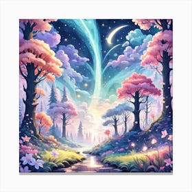 A Fantasy Forest With Twinkling Stars In Pastel Tone Square Composition 318 Canvas Print