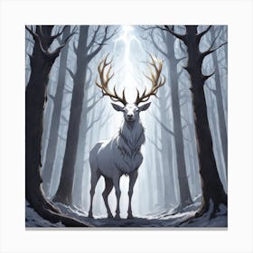 A White Stag In A Fog Forest In Minimalist Style Square Composition 15 Canvas Print