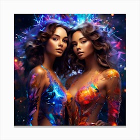 Two Beautiful Women In Colorful Outfits Canvas Print