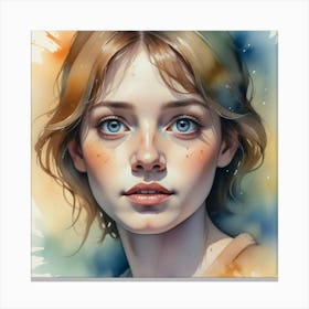 Watercolor Portrait Of A Girl 11 Canvas Print