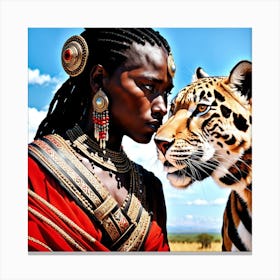 Tiger And African Savannah Woman Canvas Print