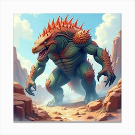 Titan Monster In A Watercolor Rocky Terrain With Bright Hues 1 Canvas Print