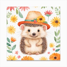 Floral Baby Hedgehog Nursery Illustration (8) Canvas Print