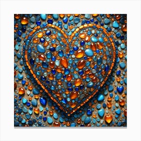 Heart Made Of Blue And Orange Pebbles Canvas Print