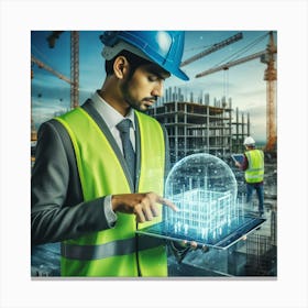 Construction Worker Using Tablet Computer 1 Canvas Print