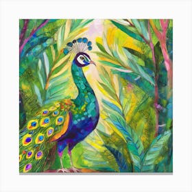 Peacock In The Jungle 3 Canvas Print