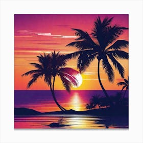 Sunset With Palm Trees 2 Canvas Print