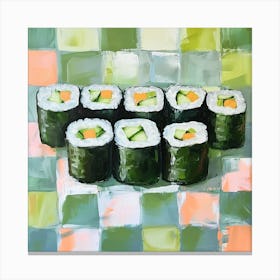 Cucumber Maki Sushi Pastel Checkerboard 1 Canvas Print